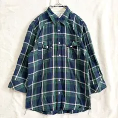 美品 ネルシャツ チェック シャツ メンズ 長袖 コットン100 グリーン XL