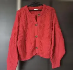 ケーブルニット カーディガン 赤