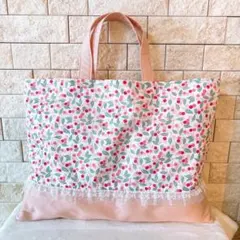 No.205リバティ/レース付レッスンバッグ/トートバッグ/手提げ鞄/入園入学