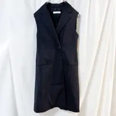 ウール混 ノースリーブジャケット 紺 テーラード ジャンポールノット