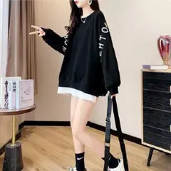 トレーナー　バイカラー　ドッキング　レイヤード　サイドロゴ　トップス　ストリート