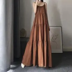 モード系ブラウン キャミソール マキシワンピース Aライン ゆったり シンプル
