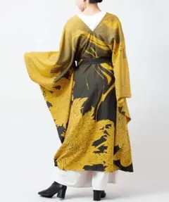 花墨ワンピース 振袖 着物風ワンピース 牡丹 和装 和モダン 山吹 カヤ ふりふ 花墨ワンピース 振袖 着物風ワンピース 牡丹 和装 和モダン 山吹 カヤ