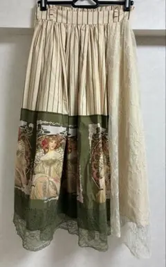 【中古品】　axes femme　アクシーズファム　スカート　絵画　グリーン