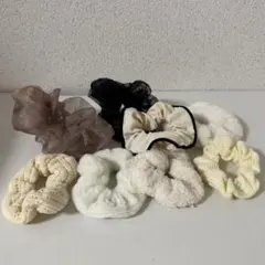 シュシュ 8個セット ベージュ ホワイト ブラック ブラウン