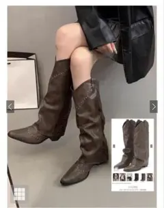 スタッズウエスタンロングブーツ［zr1237］