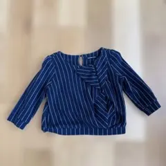 STRAWBERRY-FIELDS ネイビー ストライプ フリルブラウス