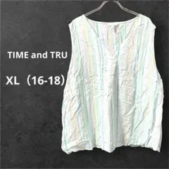 TIME and TRU ストライプ ノースリーブシャツ XL（16-18）