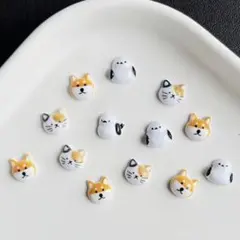 【30個セット】ミニ動物パーツ 柴犬　三毛猫　シマエナガ　レジン