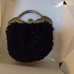 ビーズ装飾 アンティーク風 黒 パーティーバッグ ビーズ編み込みバッグ