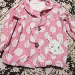 ウサギ刺繍のピンク水玉アウター 100