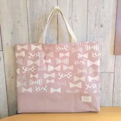 レッスンバッグ 入園入学準備 リボン柄 ピンク マチあり ハンドメイド