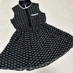 Forever 21 ボウタイ風幾何学柄シフォンワンピース M レトロ