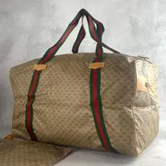 極美品/ポーチ付き グッチ ボストンバッグ シェリーライン マイクロGG レザー