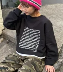 メッセージロゴプリントスウェット ブラック Mサイズ