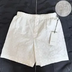 新品タグ付　グッチ　ショートパンツ　GG　刺繍　総柄　Lサイズ　アイボリー