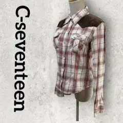 C-seventeen 長袖 チェックシャツ ウエスタンシャツ (M) 赤白