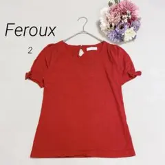 【フェルゥFeroux】パフスリーブ　リボン　半袖カットソー　大人可愛い　赤　Mのサムネイル