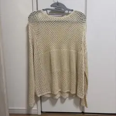 ブージュルード　メッシュ編み切替トップス　ニット　アイボリー