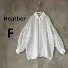 美品 Heather ヘザー F ホワイト ボリュームスリーブ シアーシャツ