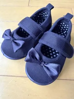 <美品>黒 リボン付き ベビーフォーマルシューズ　13.0cm