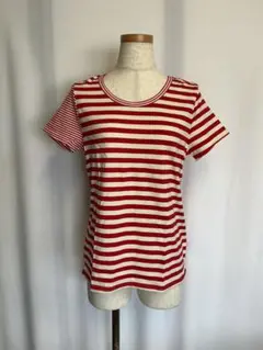 【新品タグ付】綿100% 左右アシンメトリー袖 ボーダーTシャツ レッド 半袖