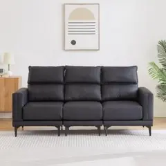新品】ブラック 3人掛けソファ ヘッドレスト付 5段階調節 北欧 幅200cm