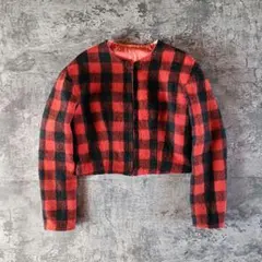 50s チェック柄 ノーカラー ショートジャケット