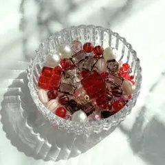 アクセサリー パーツ ビーズ パール アソートセット レッド 赤 詰め合わせ