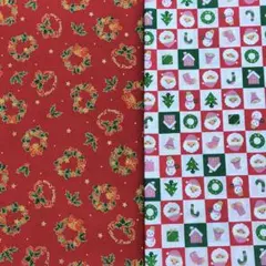 クリスマス生地２種　53✖50cm　ハギレ　カットクロス　パッチワーク　綿