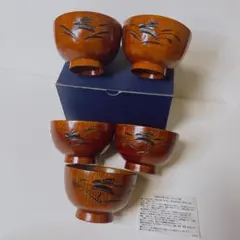 セール中！【未使用】会津塗 桜鈴紋 吸物椀 5客セット 洗朱 金彩 漆器