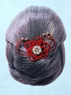 新品☆成人式　卒業式　七五三　パール＋ビーズ付水引簪髪飾 赤