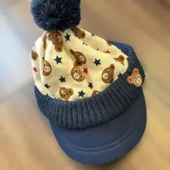 MIKI HOUSE クマ柄ポンポン付きニット帽 SS