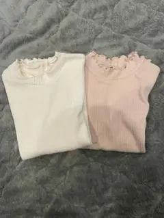 GU フリルハイネック T(長袖) オフホワイト　ピンク　セット売り