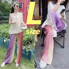 スカーチョ シフォン ワイドパンツ ガウチョパンツ グラデ フレアパンツ L 赤