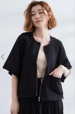 グローブ　メッシュワイドスリーブノーカラージャケット　М　黒のサムネイル