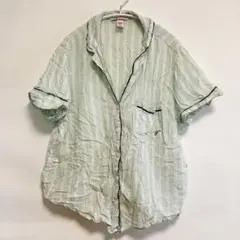 ヴィクトリアシークレット パジャマシャツ 開襟 半袖 ストライプ M 緑 白 綿のサムネイル
