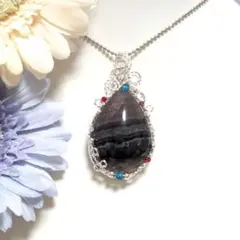 天然石フローライト シルバーワイヤーペンダントトップ