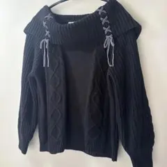 美品❣️axes femme❣️W編み❣️オフタートル❣️ニット❣️リボン❣️ブラック❣️