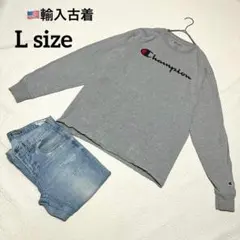 チャンピオン グレー L プリント ロンT USA輸入 やや大きめ