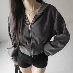 me+em select ピグメントヴィンテージショートパーカー