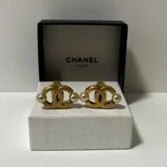 箱付】シャネル ピアス カメリア ココマーク スイングパール ゴールド 