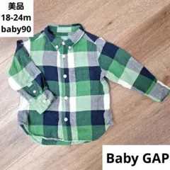 BabyGAP　ベビー90　長袖　チェック柄ボタンダウンシャツ　グリーン