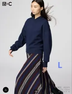 ユニクロシー　スムースコットンクルーネックセーター　L ネイビー　ニット　春紺色