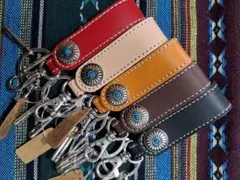 ネイティブ アメリカン キーホルダー コンチョ ターコイズ キーリング 本革