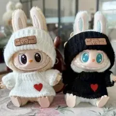 白　黒　ニット セーター　帽子 Labubu ラブブ服 黒 ぬい服　着せ替え服