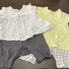 【ベルメゾンママ/70サイズ】カエルロンパース （前開き）ドット＆イエロー