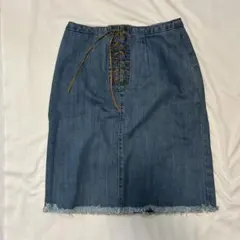 BEAMS フロントレースアップ デニムタイトスカート 膝丈のサムネイル