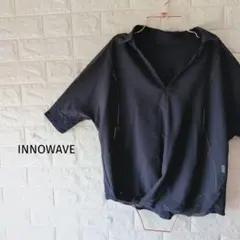 300円〜 INNOWAVE 美シルエット スキッパーブラウス ねじり 紺　Mのサムネイル