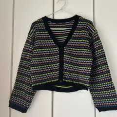w closet マルチボーダーカーディガン ショート丈 カラフル